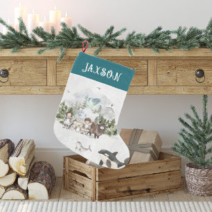 Artic Adventure Christmas Personalised Small Christmas Stocking