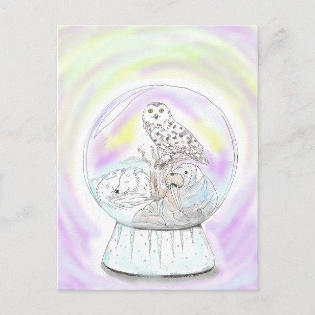 Artic Animals Snow Globe Postcard (Front)