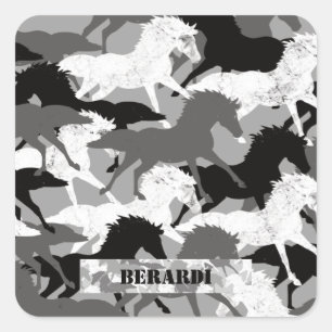 Artic Black and White Camouflage Horse Camo Square Sticker