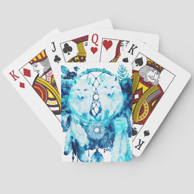 Artic Fox Dreamcatcher Ice Blue Floral Playing Cards (Back)