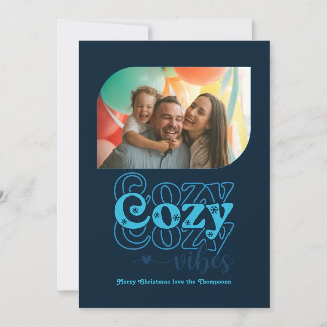 Artic Groove Cosy Vibes Only Christmas Photo Holiday Card (Front)