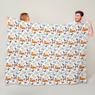Artic Pattern Watercolor Northern Polar Animals Fleece Blanket
