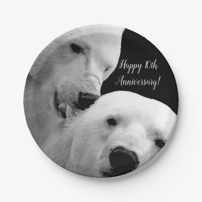 Artic Polar Bear Couple Love Tenderness Passion  Paper Plate (Front)