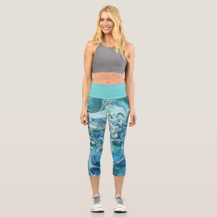 Artic Streaks, Cyan Grey and White Cells Capri Leggings