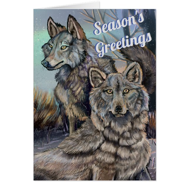 Artic Wolves~ Season's Greetings Christmas Card (Front)