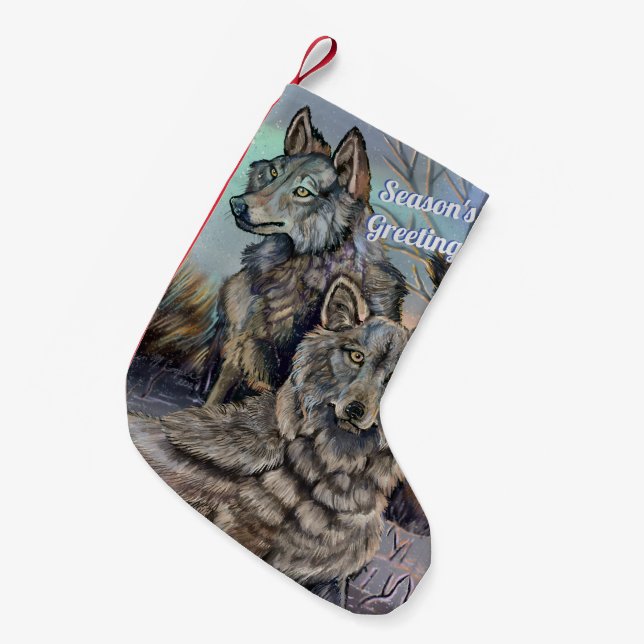 Artic Wolves~ Season's Greetings Small Christmas S Small Christmas Stocking (Front (Hanging))