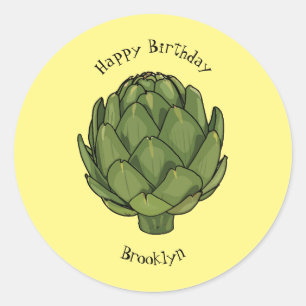 Artichoke cartoon illustration classic round sticker