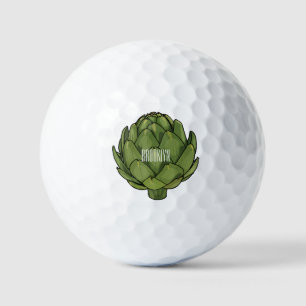 Artichoke cartoon illustration  golf balls