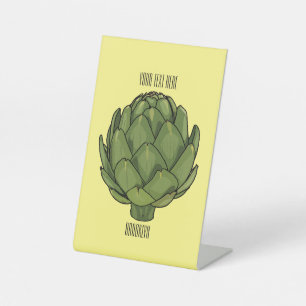 Artichoke cartoon illustration pedestal sign