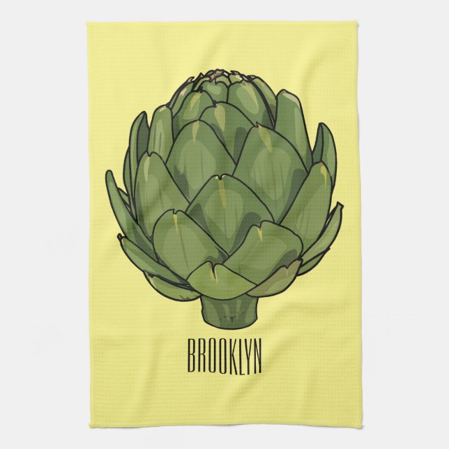 Artichoke cartoon illustration  tea towel (Vertical)