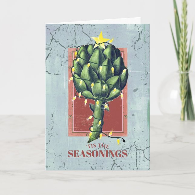 Artichoke Christmas lights chef catering vendor Holiday Card (Front)