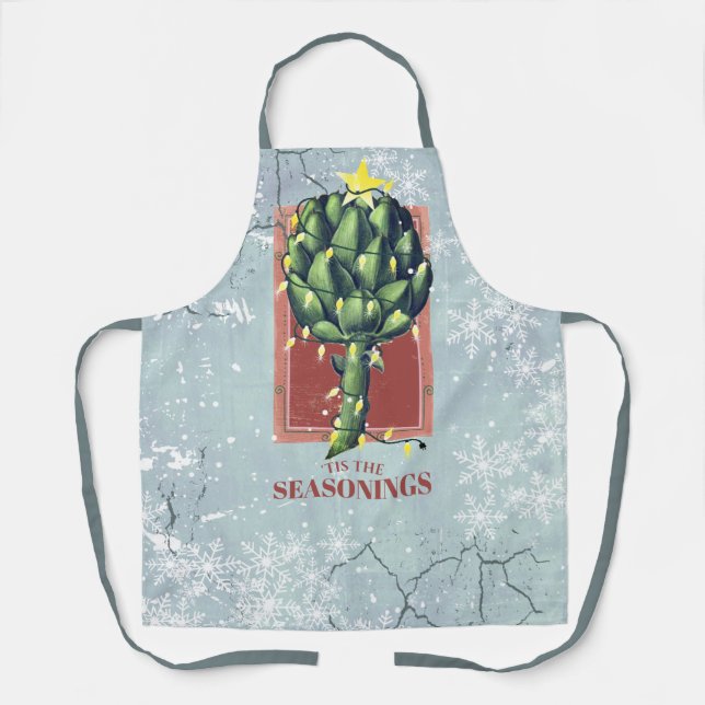 Artichoke Christmas lights foodie cooking Apron (Front)
