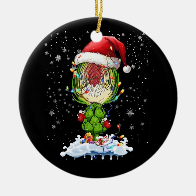 Artichoke Lover Lighting Xmas Santa Artichoke Chri Ceramic Tree Decoration (Front)