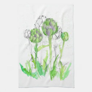 Artichoke Vegetable Garden Watercolor Botanical Tea Towel