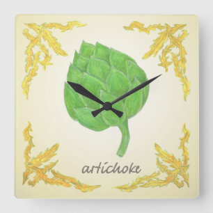 artichoke with leaves classic design square wall clock