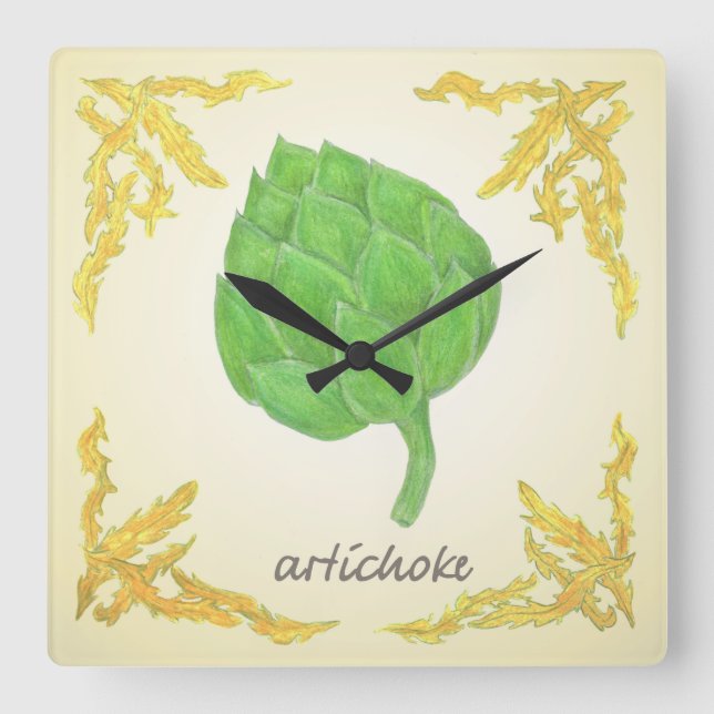 artichoke with leaves classic design square wall clock (Front)