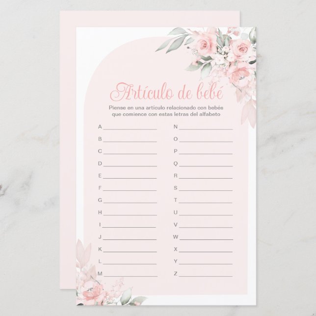 Artículo de bebé juego para Baby Shower Niña (Front/Back)