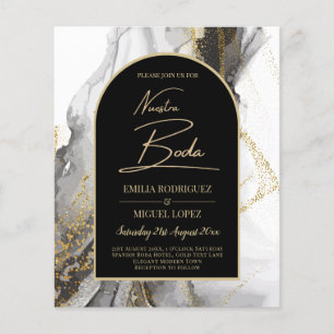 Artículo de boda negro y dorado, bilingüe flyer