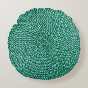 Artificial braided green fabric texture. round cushion