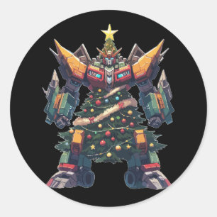 Artificial Christmas Tree Robot Classic Round Sticker