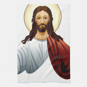 Artificial Intelligence Art of Jesus with Arms Out Tea Towel