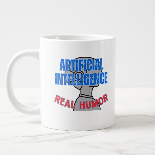 Artificial intelligence, real humour.w White BG Large Coffee Mug (Left)