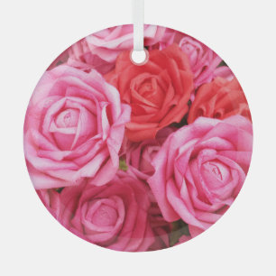 Artificial Red Rose Background Closeup Glass Tree Decoration