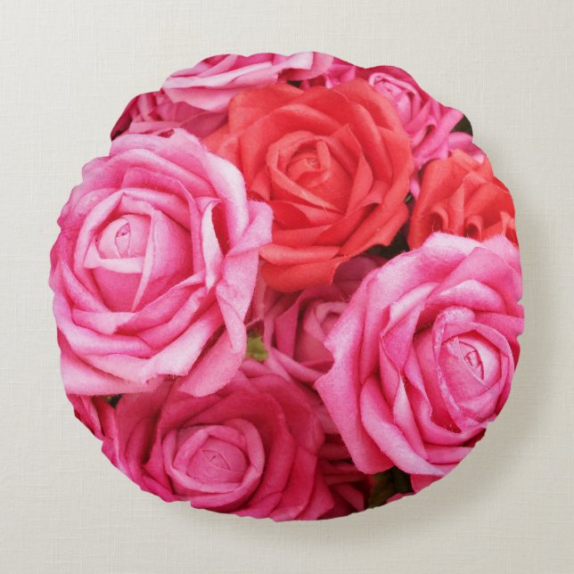 Artificial Red Rose Background Closeup Round Cushion (Front)