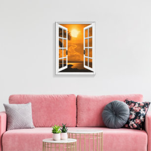Artificial Window View Tropical Sunset Canvas Print