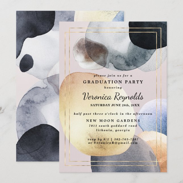 Artisan Abstract Shapes | Gold Navy Graduation Invitation (Front/Back)