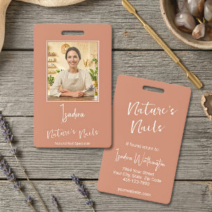 Artisan Agate Terracotta Photo Nail Specialist ID Badge