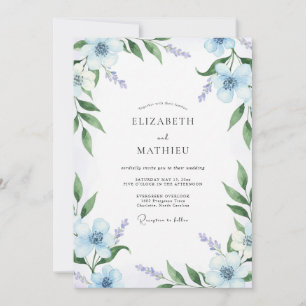 Artisan Azure Painted Foliage Wedding Invitation