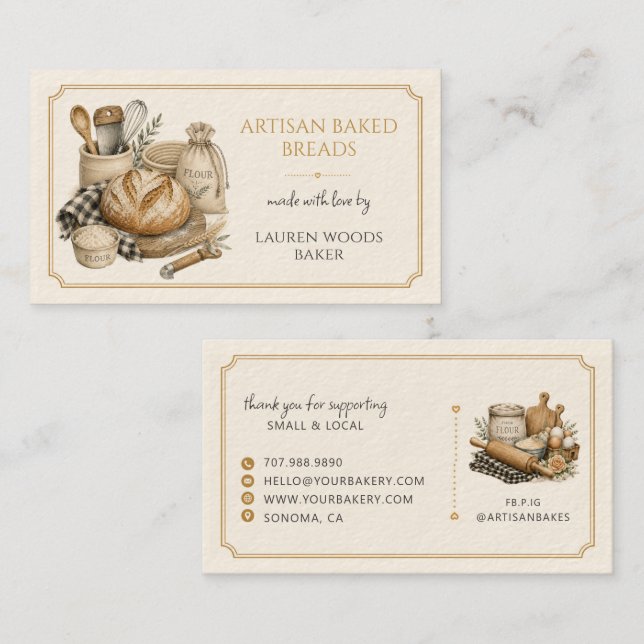 Artisan Bread Maker Baking Utensils Business Card (Front/Back)