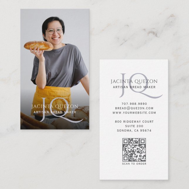 Artisan Bread Maker Photo Monogram QR Code Business Card (Front/Back)