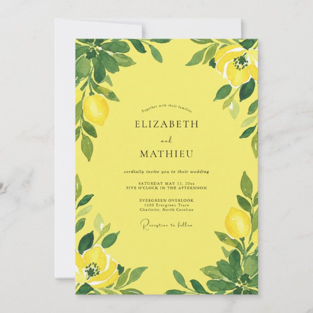 Artisan Bright Lemon Citrus Eucalyptus Wedding Invitation (Front)