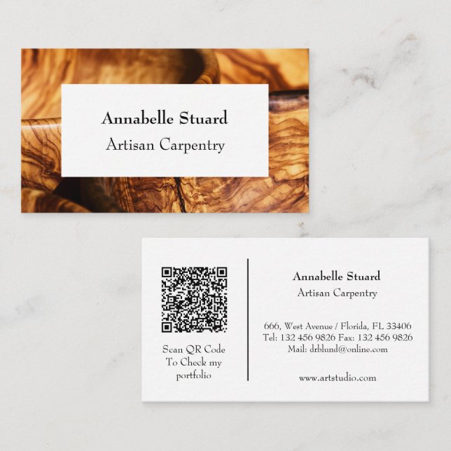 Artisan Carpentry Simple Modern QR code Business Card (Front/Back)