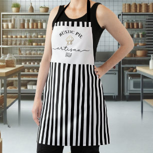 Artisan Chef Hat Name Black White Stripes  Apron