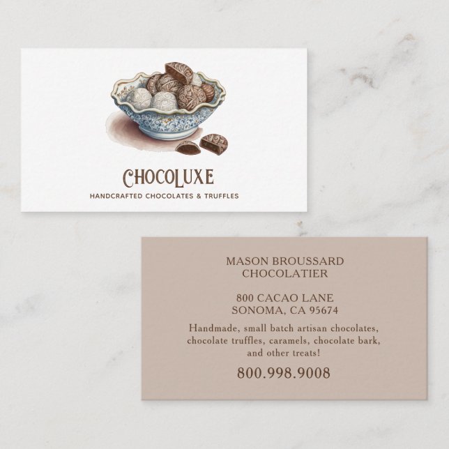 Artisan Chocolate Candy & Truffle Confections Business Card (Front/Back)