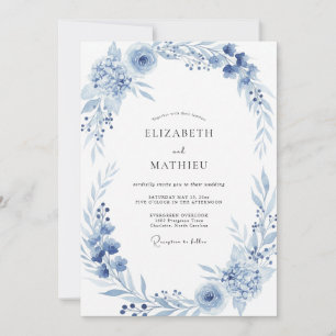 Artisan Cornflower Slate Blossom Wedding Invitation