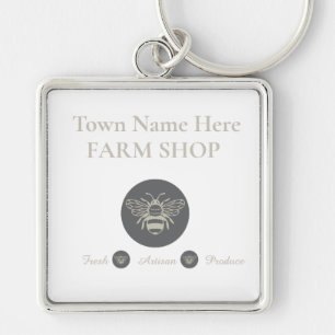 Artisan Farm Shop or Farmers Market Bee Logo  Key Ring