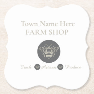 Artisan Farm Shop or Farmers Market Bee Logo Paper Coaster