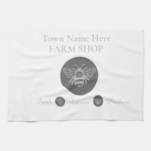 Artisan Farm Shop or Farmers Market Bee Logo Tea Towel