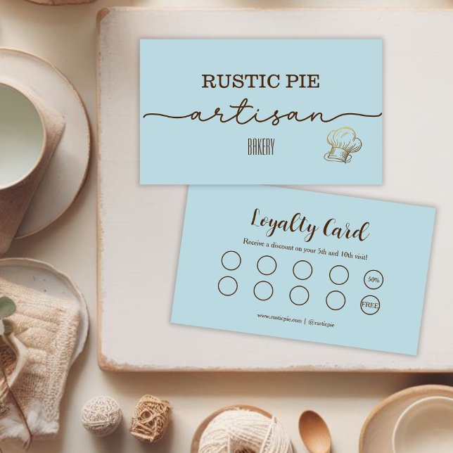  Artisan Gold Baker Bakery Chef Hat Catering Blue Loyalty Card (Creator Uploaded)