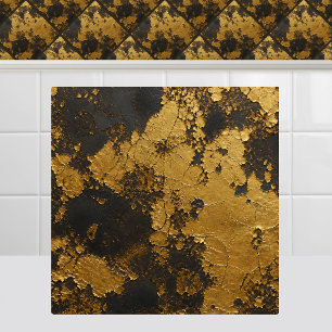 Artisan Gold Leaf Distressed Black Iron Metal Tile