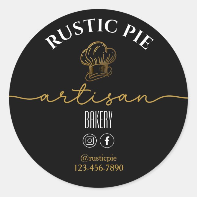 Artisan Home Bakery Gold Chef Hat Black Classic Round Sticker (Front)