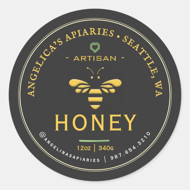 Artisan Honey Label with Bee and Heart (Front)