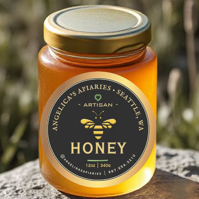 Artisan Honey Label with Bee & Heart Gold Gradient (Creator Uploaded)