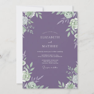 Artisan Mint Amethyst Petal Wedding Invitation