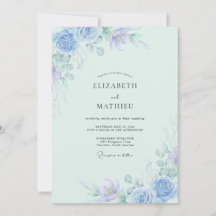 Artisan Mint Periwinkle Leafy Wedding Invitation