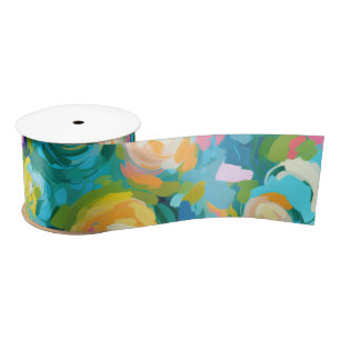 Artisan Paint Floral Bright Colors Summer Flowers Satin Ribbon